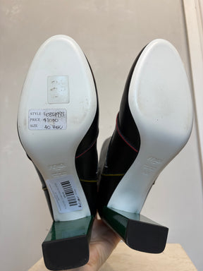 Fendi Black Leather and Multi Colour Trim Heeled Ankle Boot, 40
