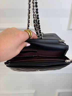 Chanel Black Quilted Wallet On Chain Silver Hardware