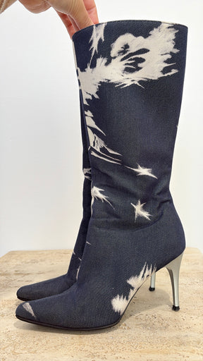 Celine Denim Bleached Knee High Boots, 37