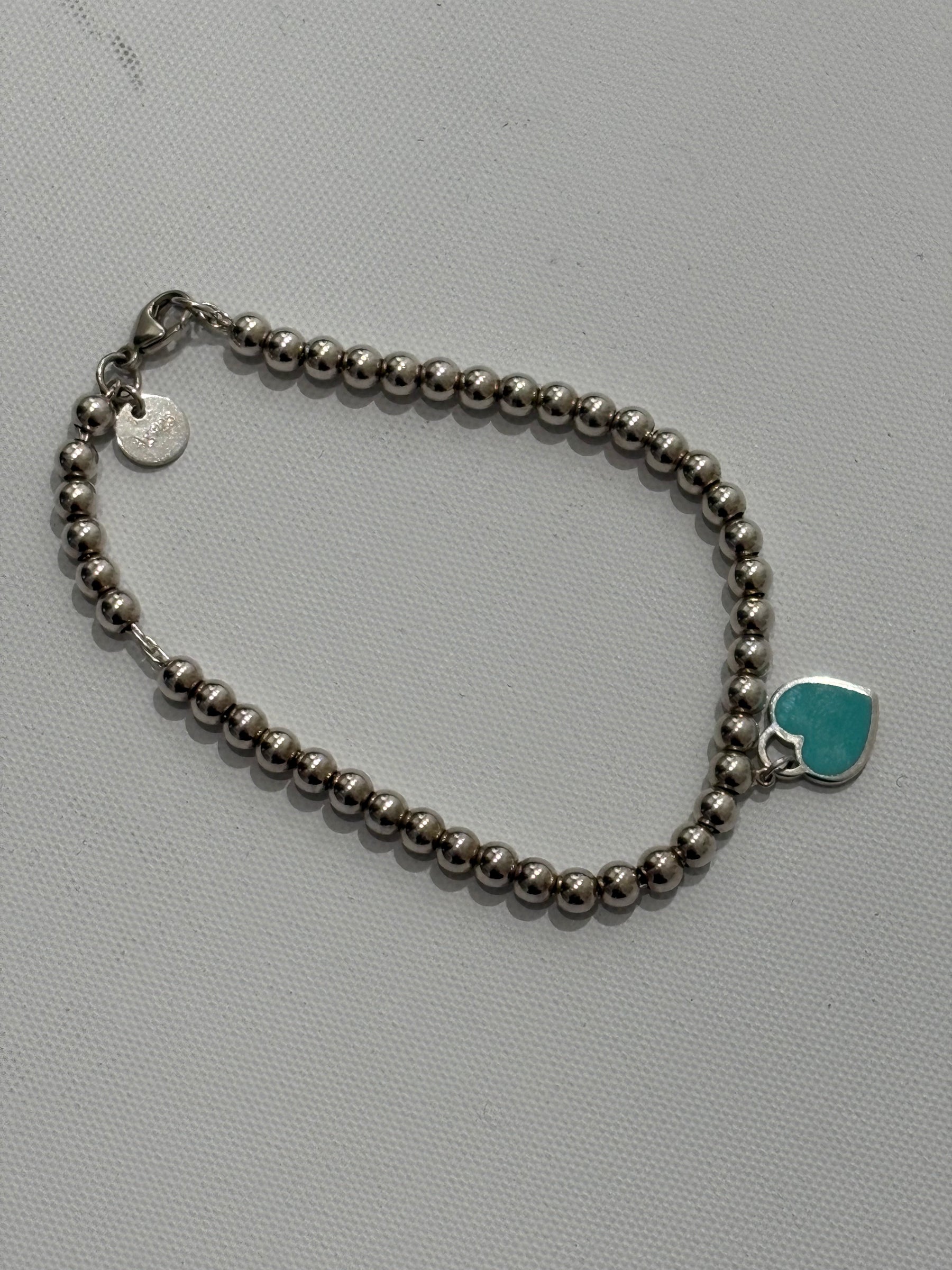 Tiffany Enamel Heart Silver Bead Bracelet