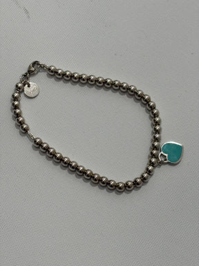 Tiffany Enamel Heart Silver Bead Bracelet