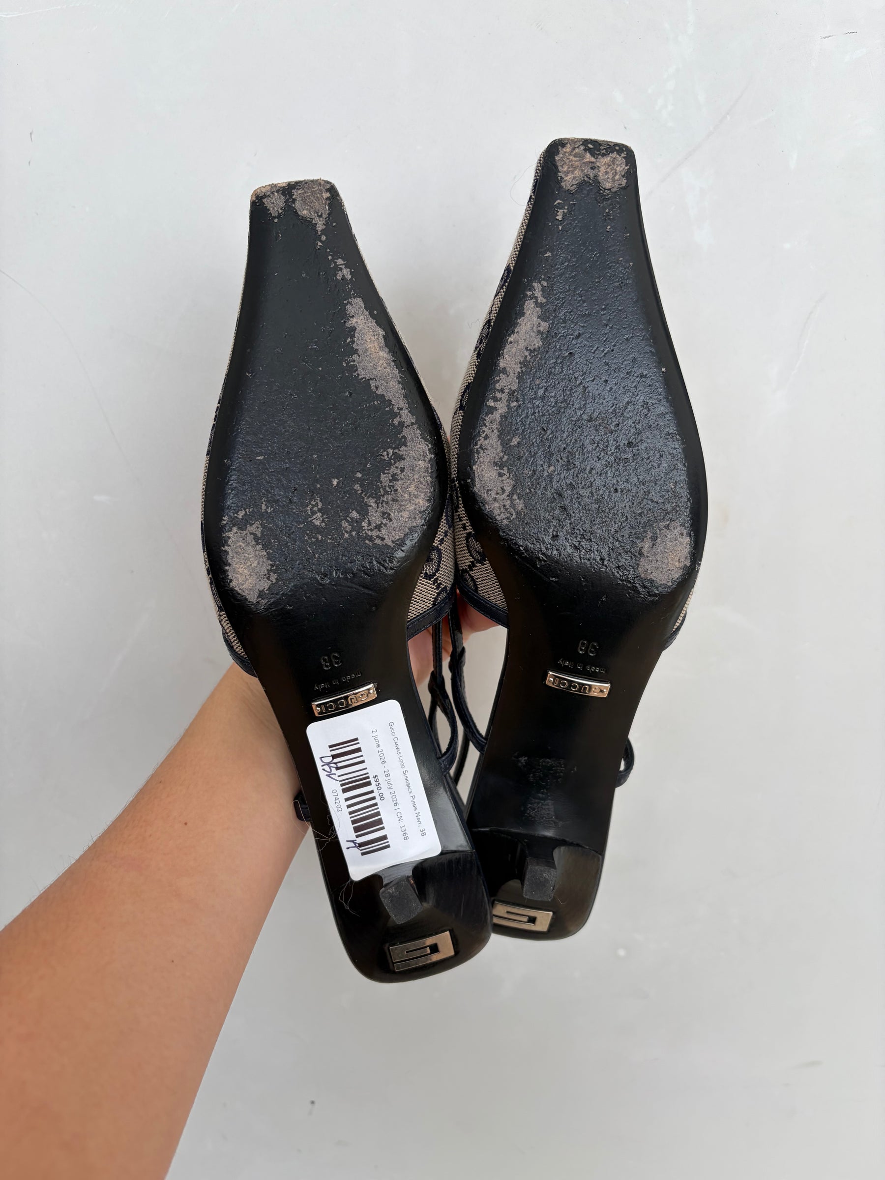 Gucci Canvas Logo Slingback Pumps Navy, 38