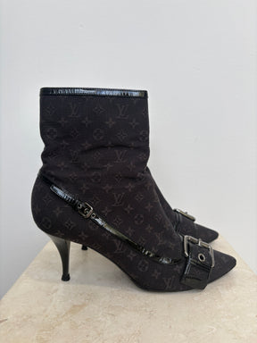 Louis Vuitton Black Canvas Monogram Heeled Ankle Boots, 39
