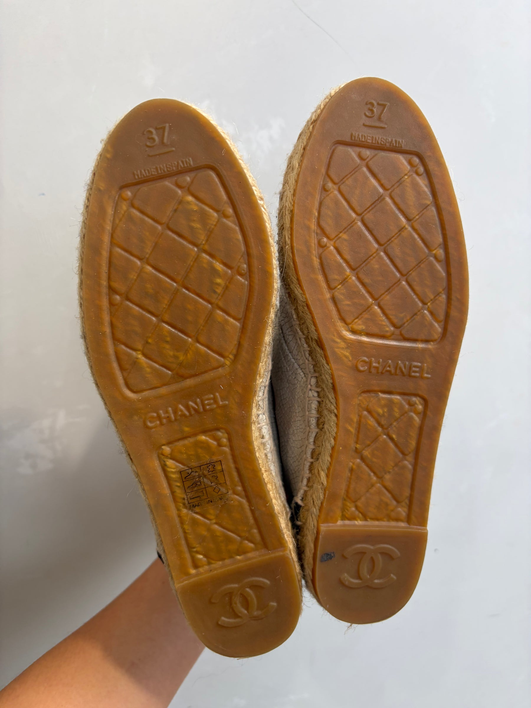 Chanel Ecru Crinkled Lace Up Espadrilles, 37