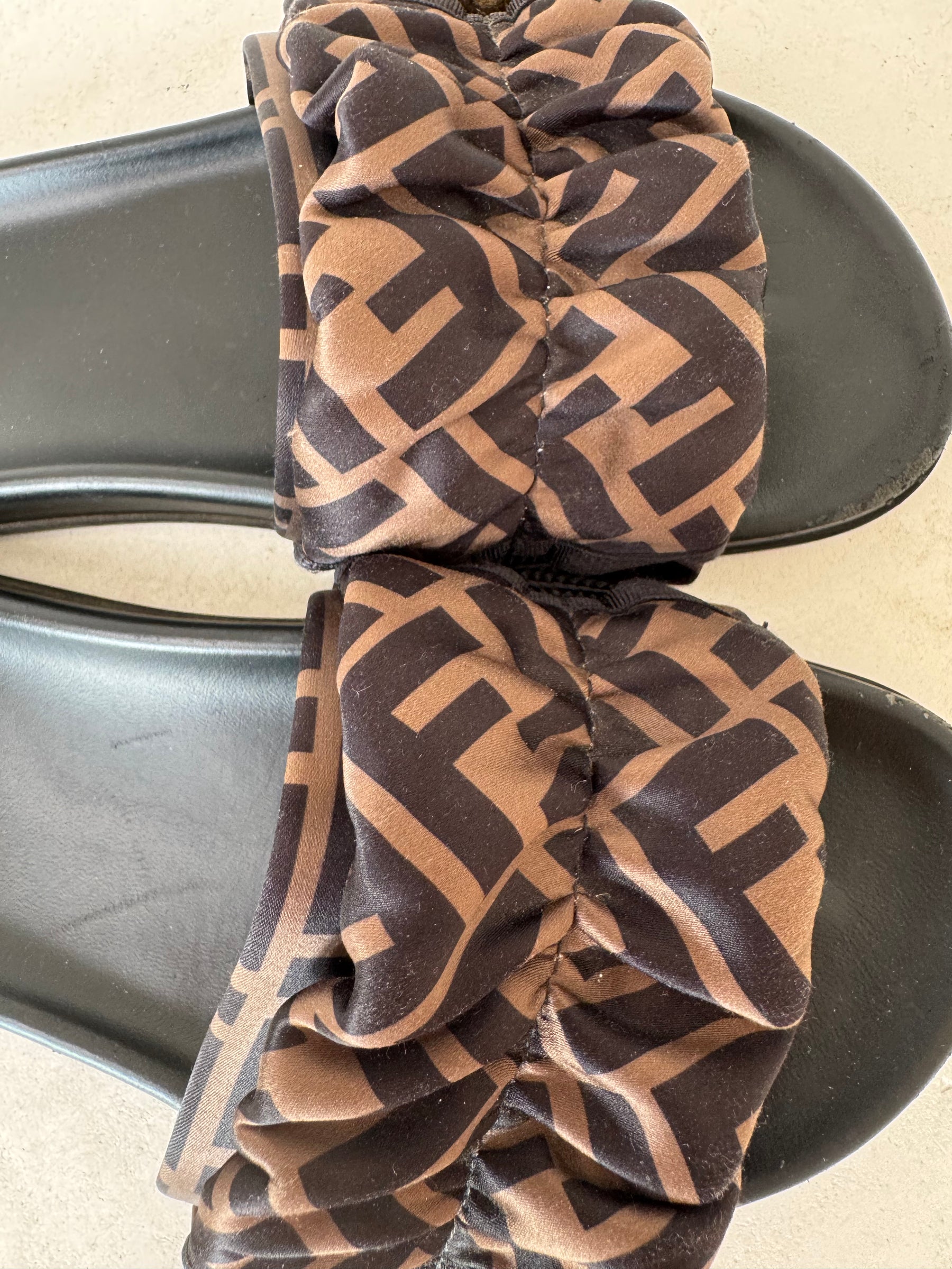 Fendi Feel Brown Satin Slides, 37