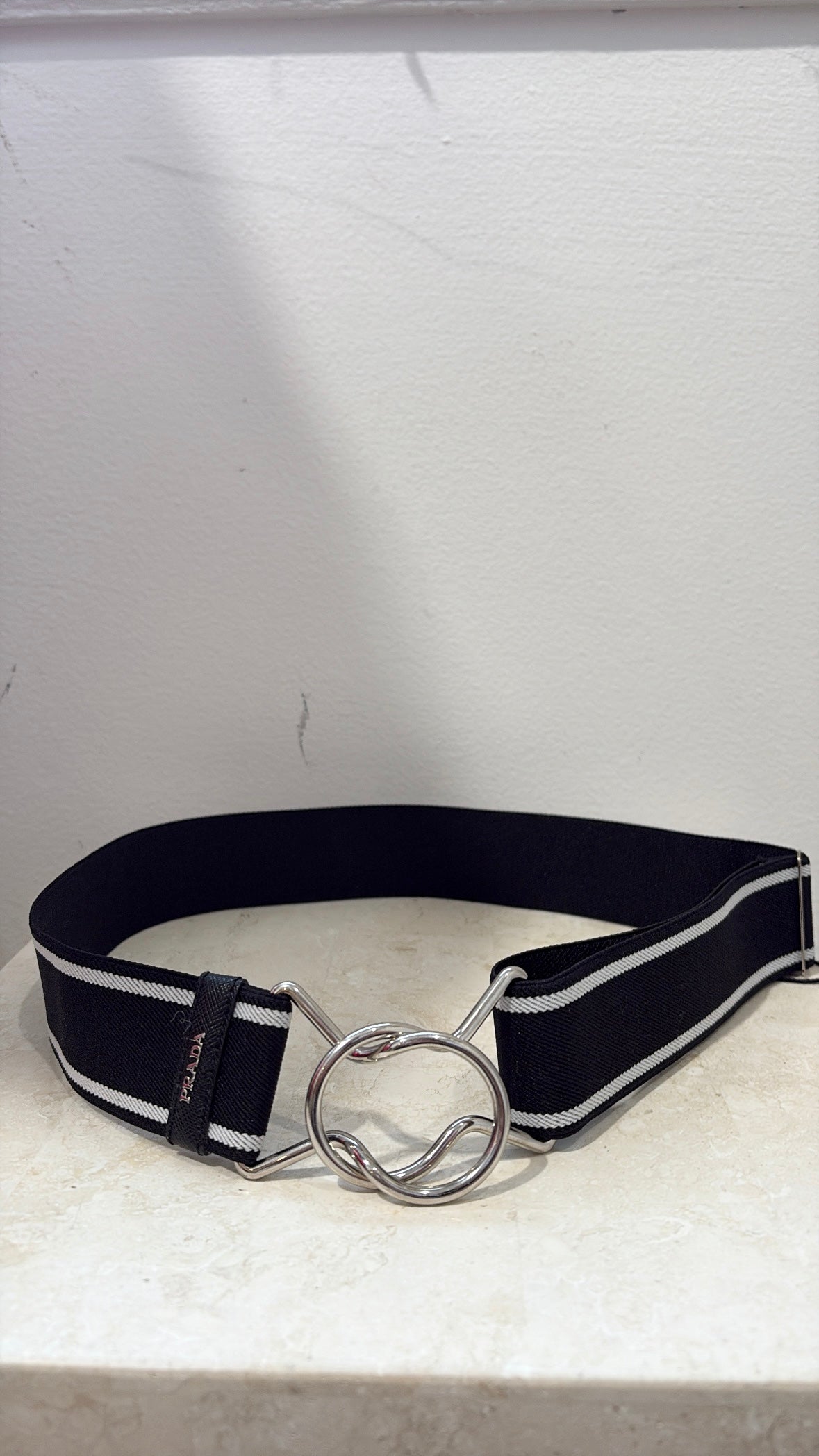 Prada Elasticated Belt With Silver Buckle