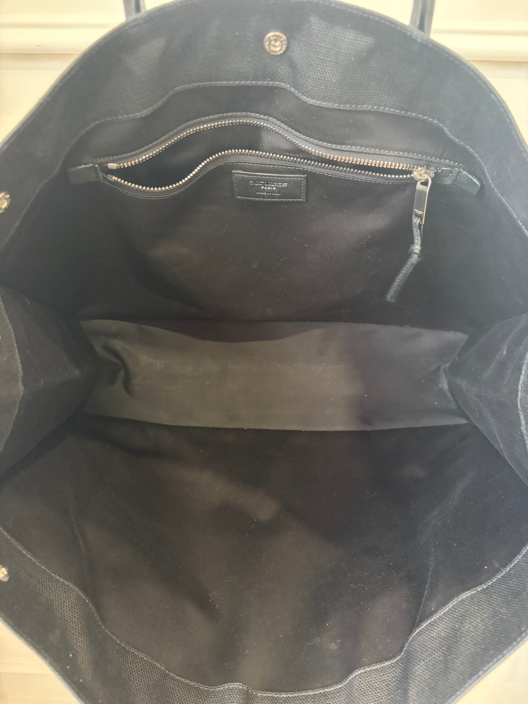 Saint Laurent Black Canvas and Raffia Rive Gauche Tote