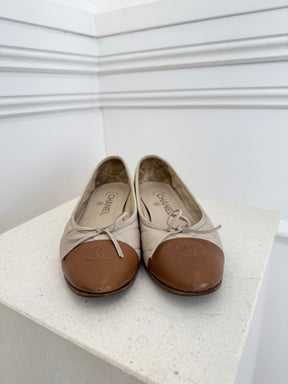 Chanel Beige and Tan Quilted Ballet Flats, 37