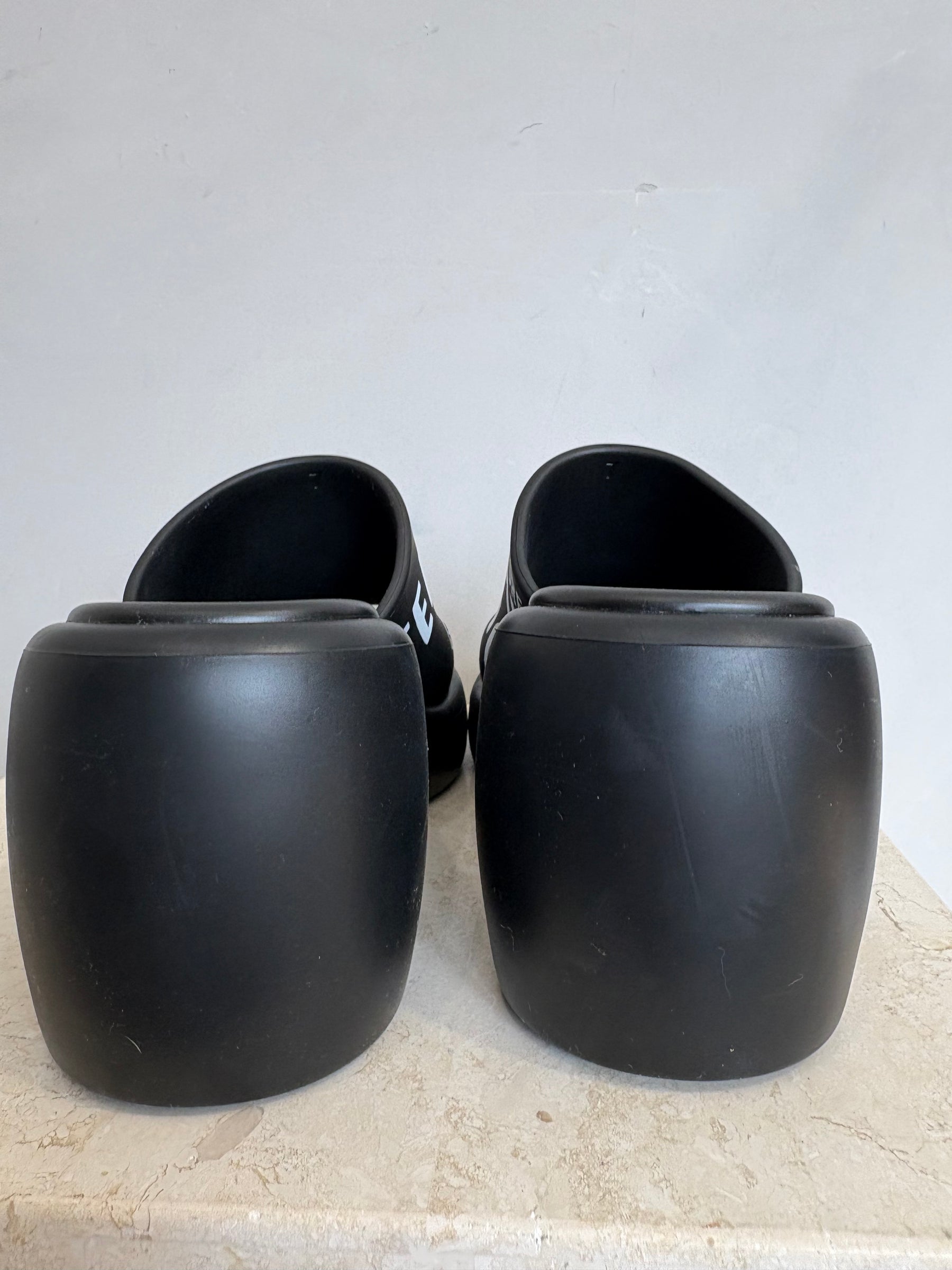 Ferragamo Black Rubber Mules, 7M