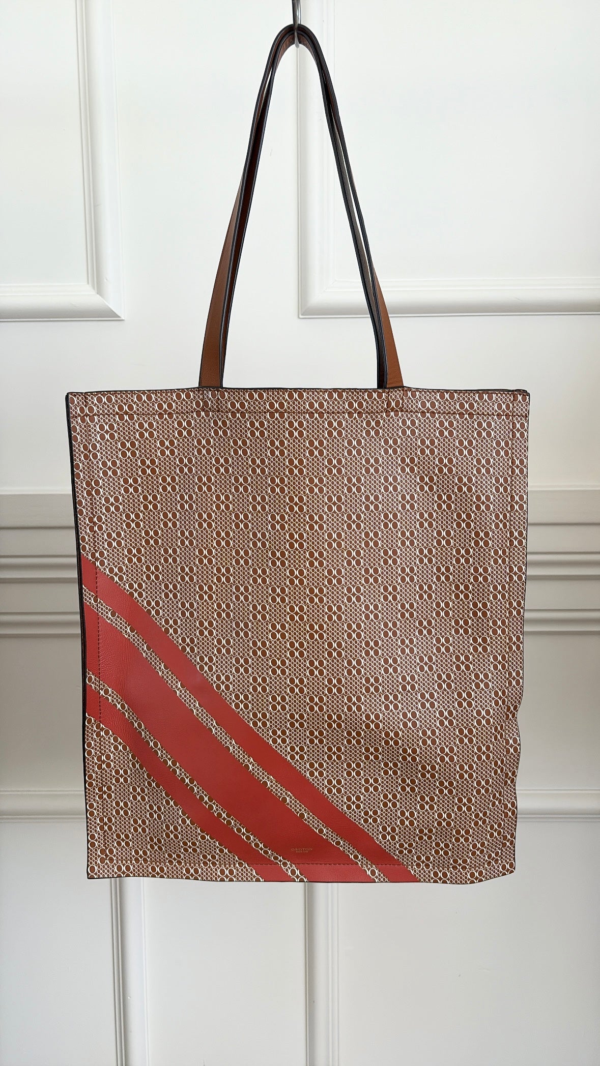 Oroton Tan red and White logo Tote Bag