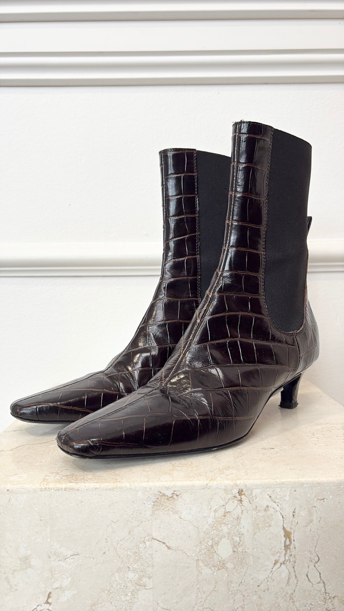 Totême Brown Mock Croc Leather ankle Boots, 36