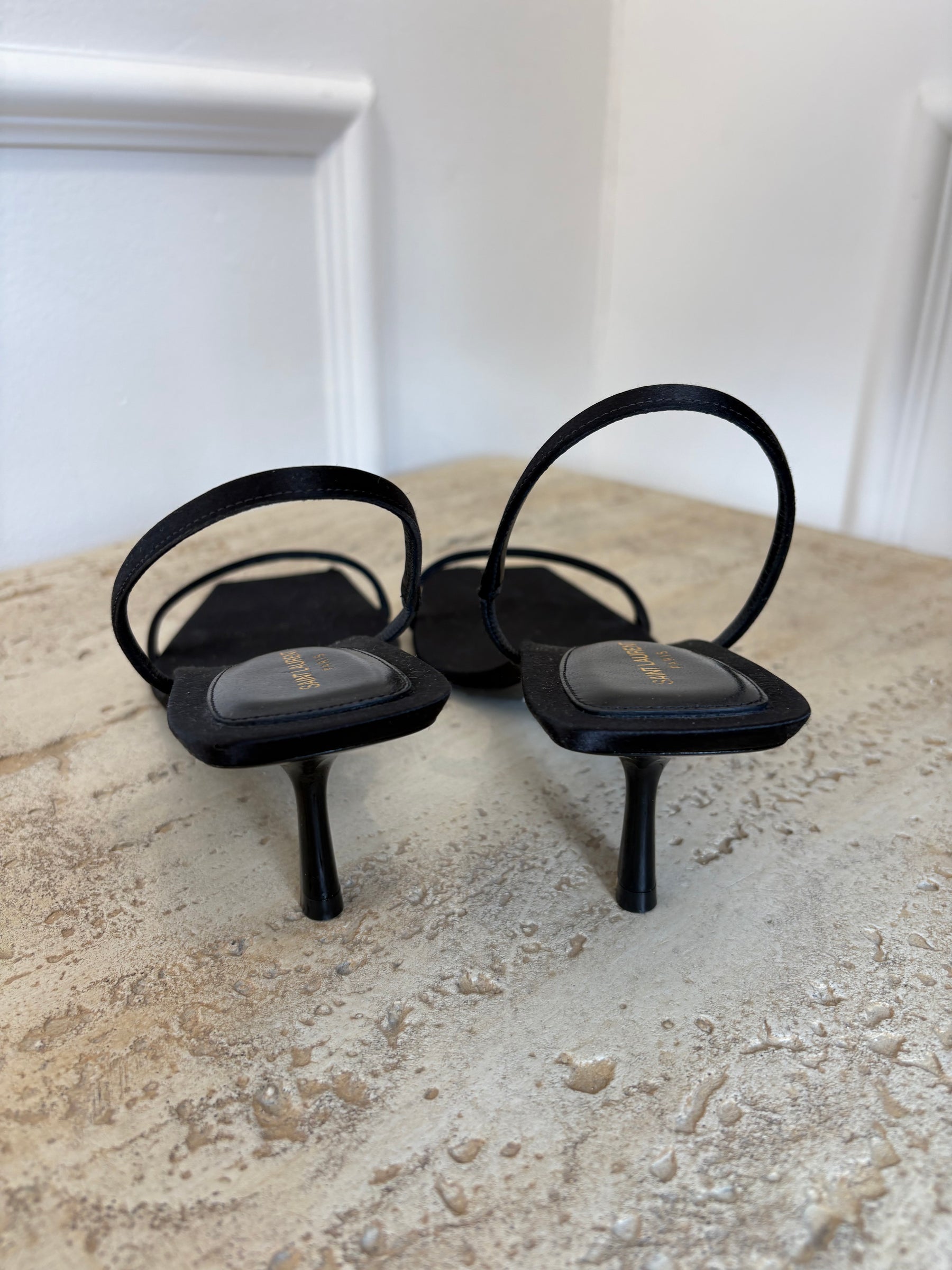 Saint Laurent Black Jaspe Satin Crêpe Sandals, 41