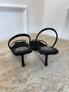 Saint Laurent Black Jaspe Satin Crêpe Sandals, 41