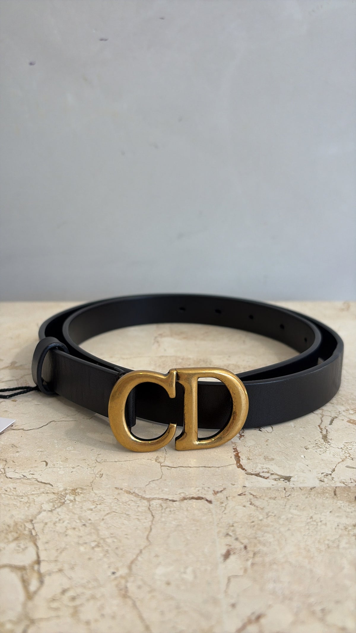Dior Black Leather Logo Belt, 75