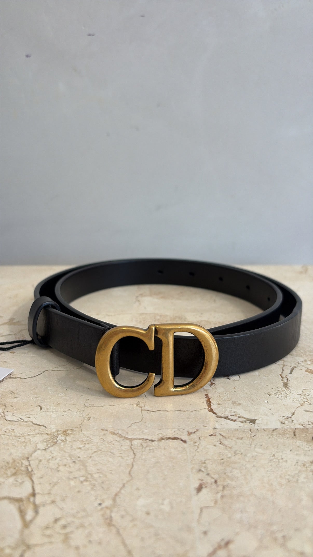 Dior Black Leather Logo Belt, 75