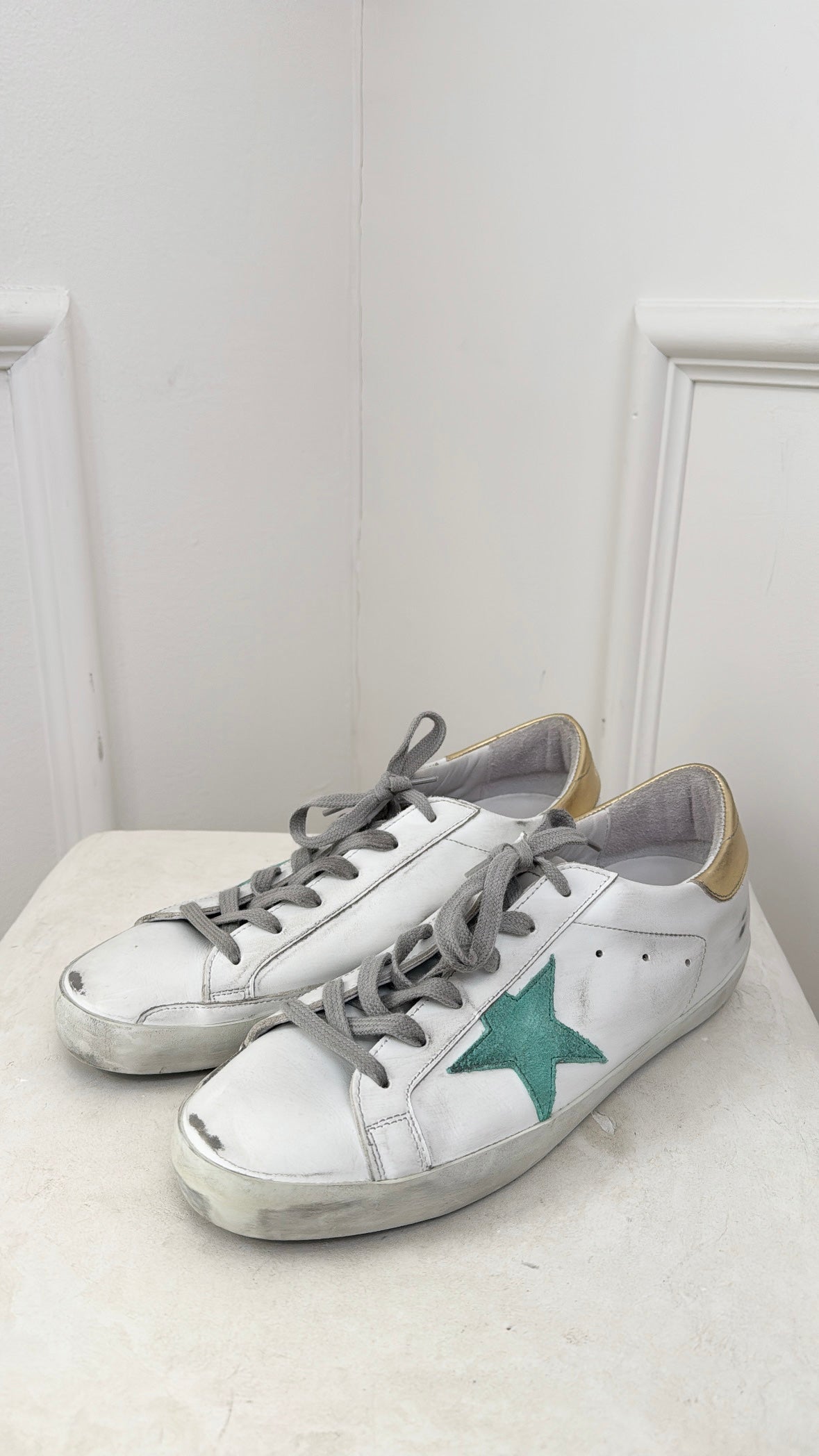 Golden Goose White and Mint Superstar Sneakers, 41