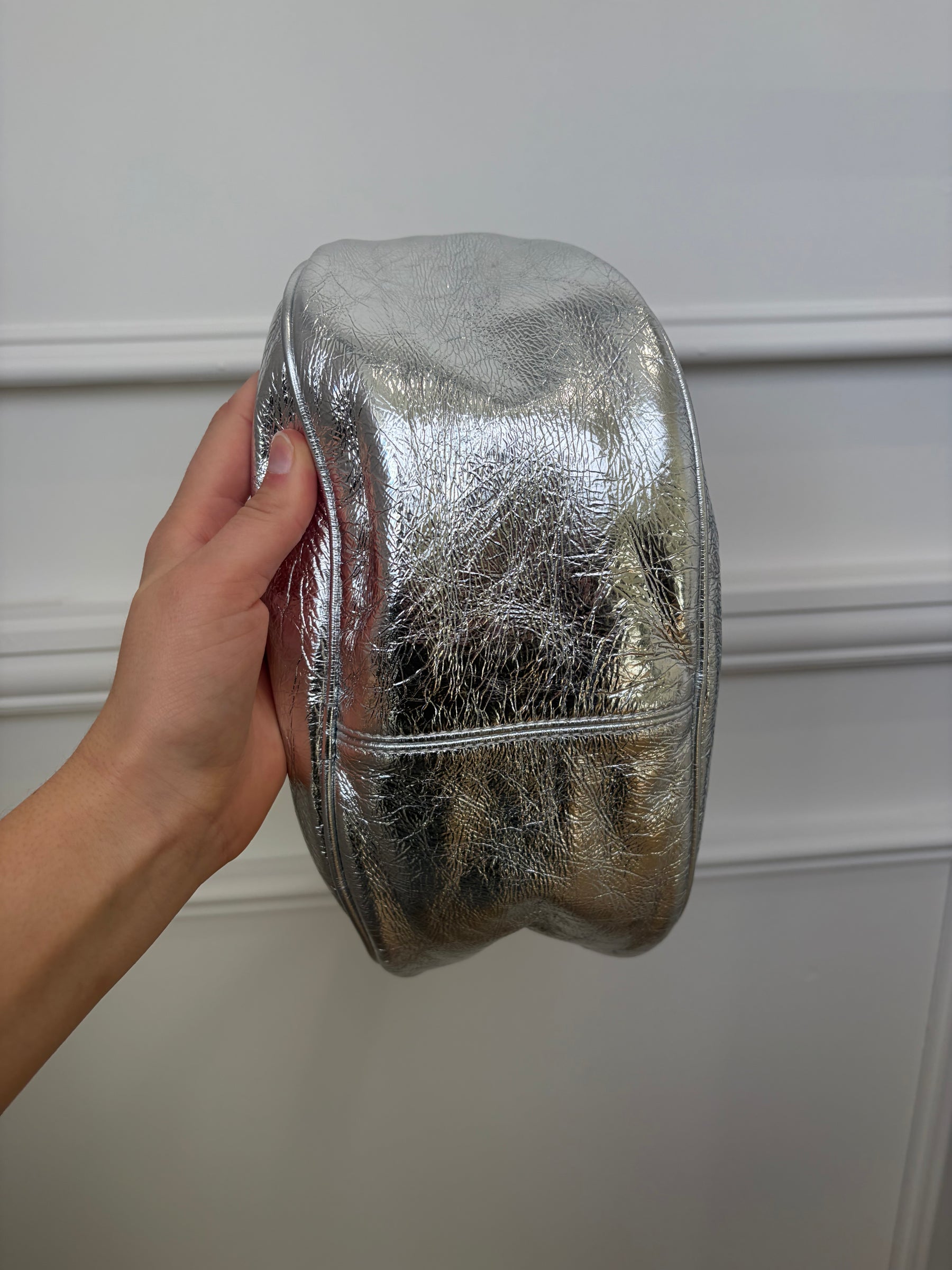 By Far Silver Crinkle Shoulder Hobo
