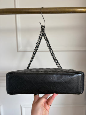 Chanel Caviar Leather Double Flap Maxi Bag Silver Hardware