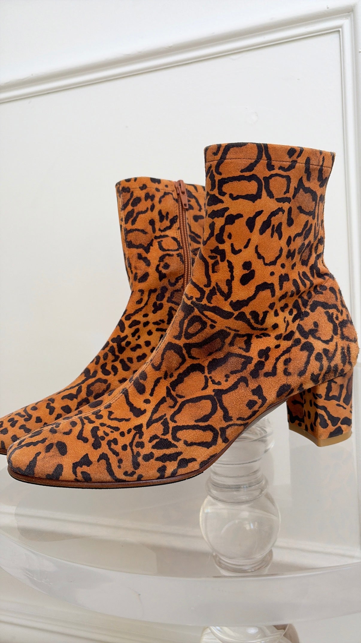 By Far Orange And Black Animal Printed Suede Boots, 40