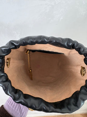 Gucci Black Chevron Leather Mini Marmont Bucket