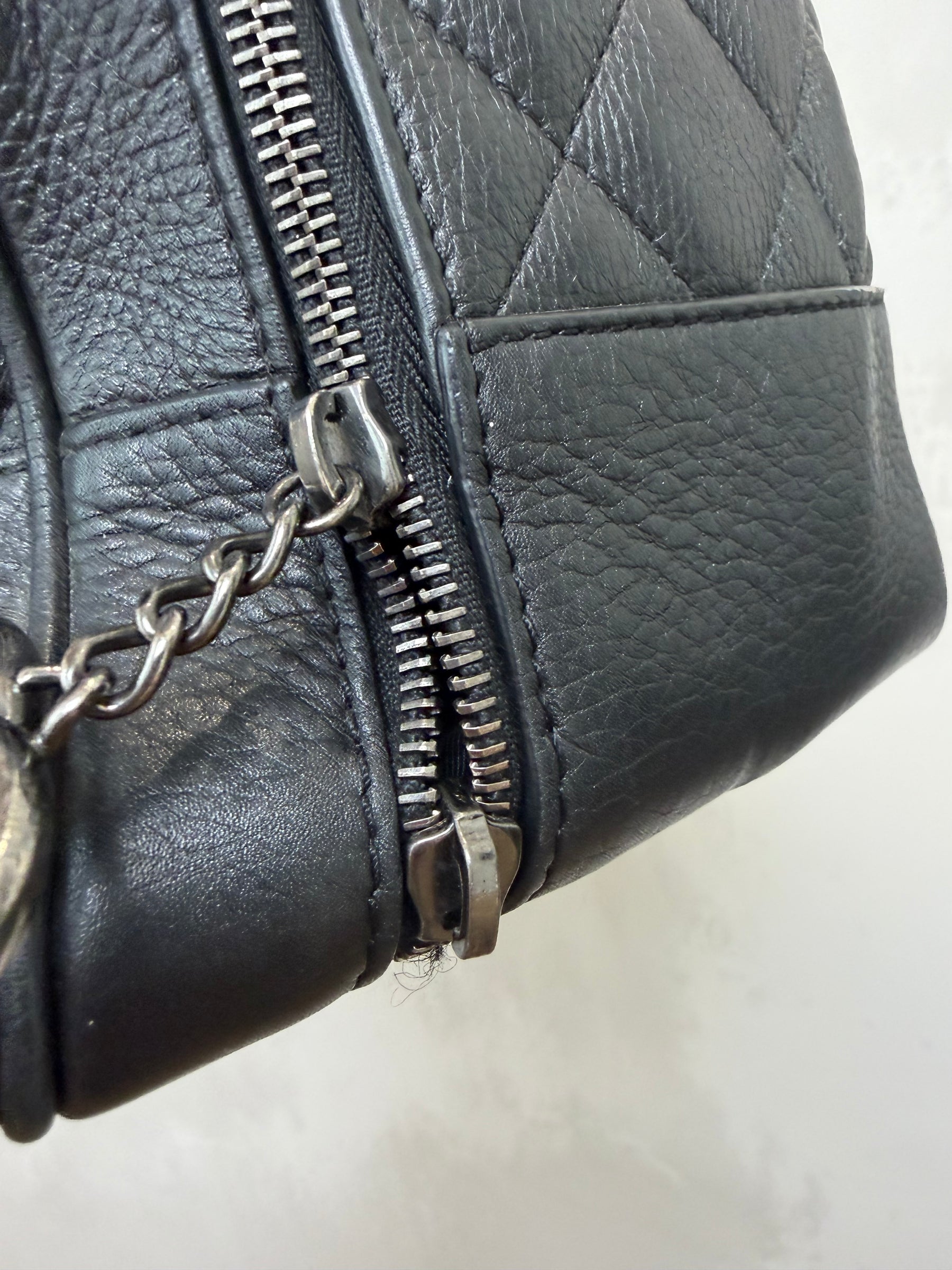 Chanel Black Grained Leather Airlines Round Trip Bowling Bag