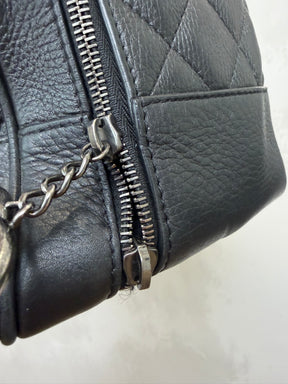 Chanel Black Grained Leather Airlines Round Trip Bowling Bag