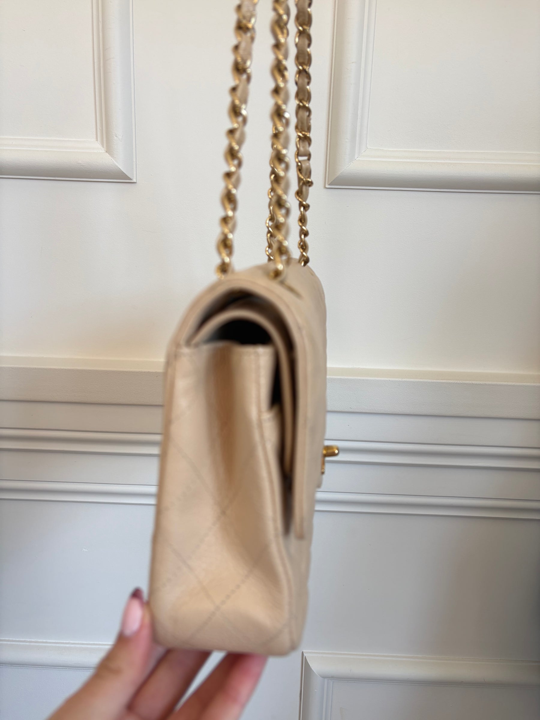 Chanel Beige Caviar Leather Medium Classic Flap Bag