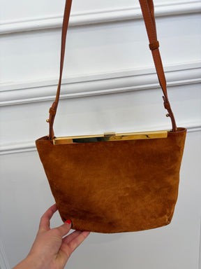 Khaite Brown Suede Augusta Crossbody Clutch