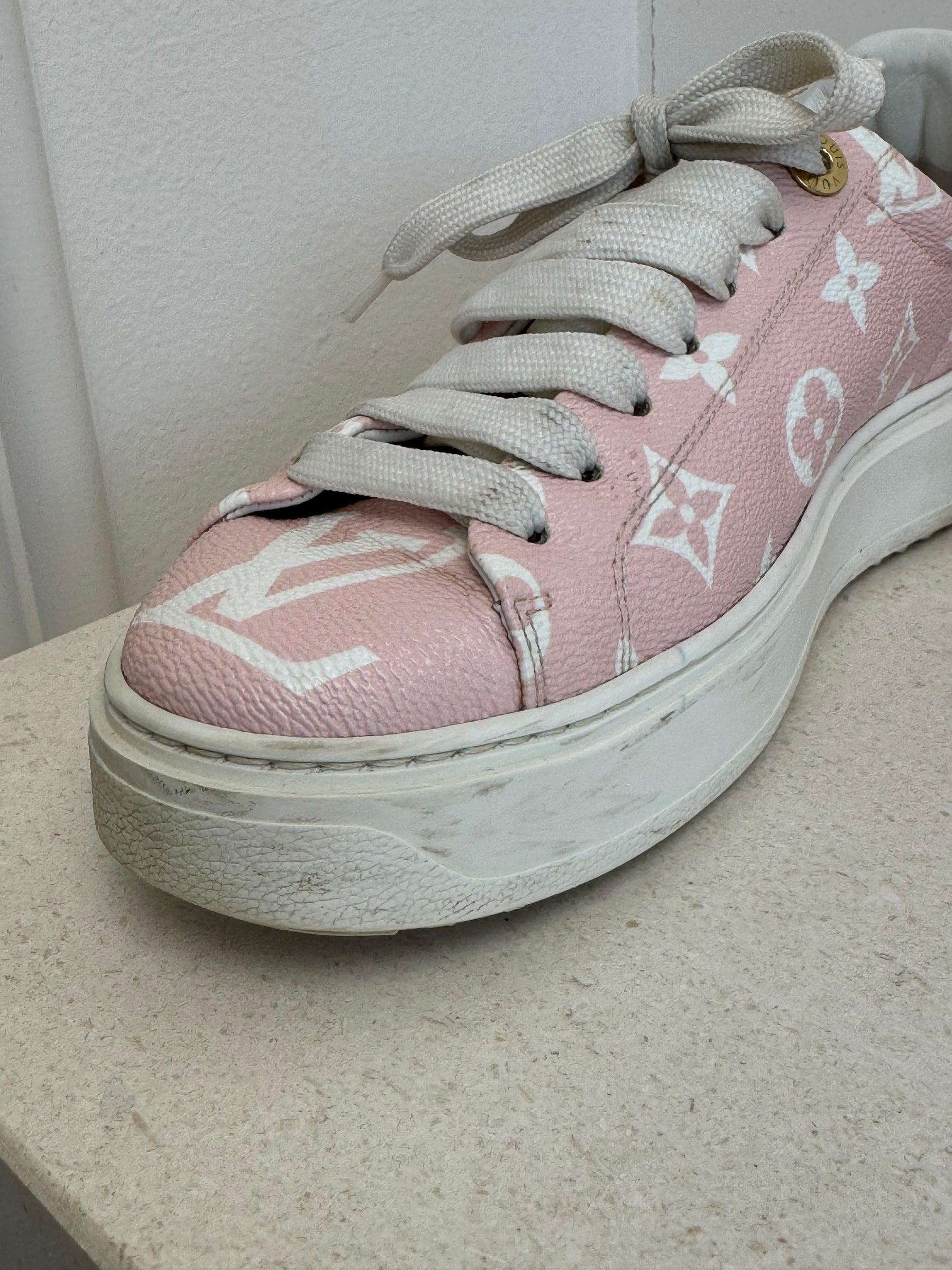 Louis Vuitton Pink and White Monogram Sneakers, 37