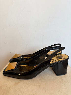 Valentino Garavani Black Patent Leather Roman Stud Slingback Pumps, 39