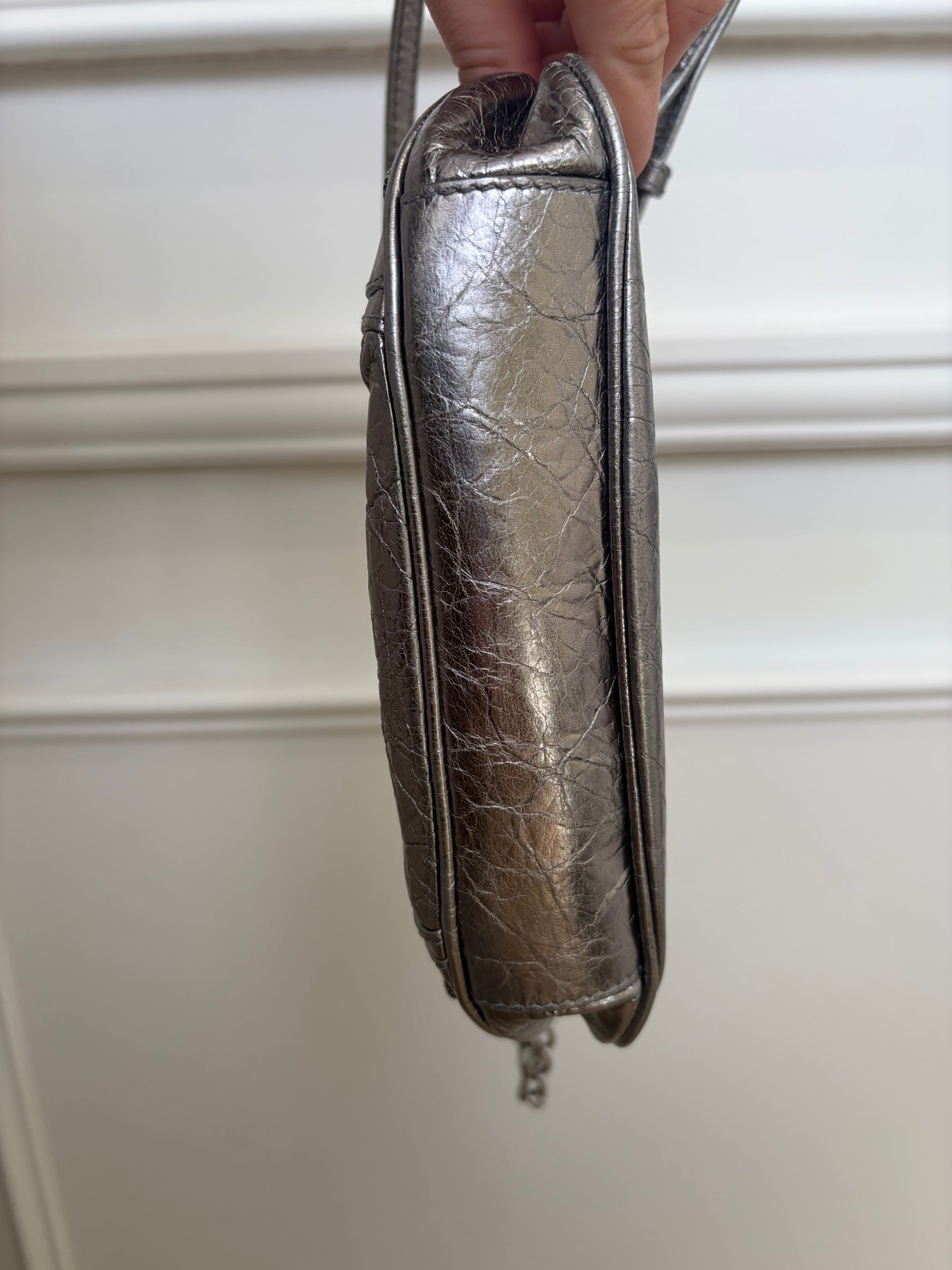 Balenciaga Metalic silver Pochette Crinkled Lambskin