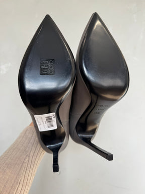 Saint Laurent Charoal Leather Stiletto Ankle Boots, 39.5