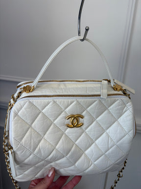 Chanel White Lambskin Leather Retro Spirit Bowling Bag