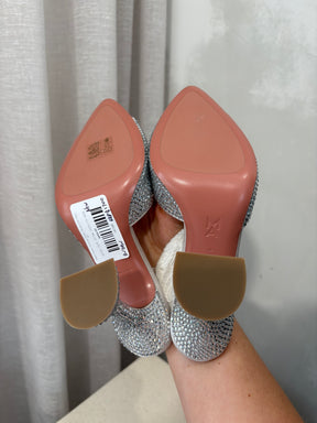 Amina Muaddi Caroline Crystal Mules Light Grey, 37