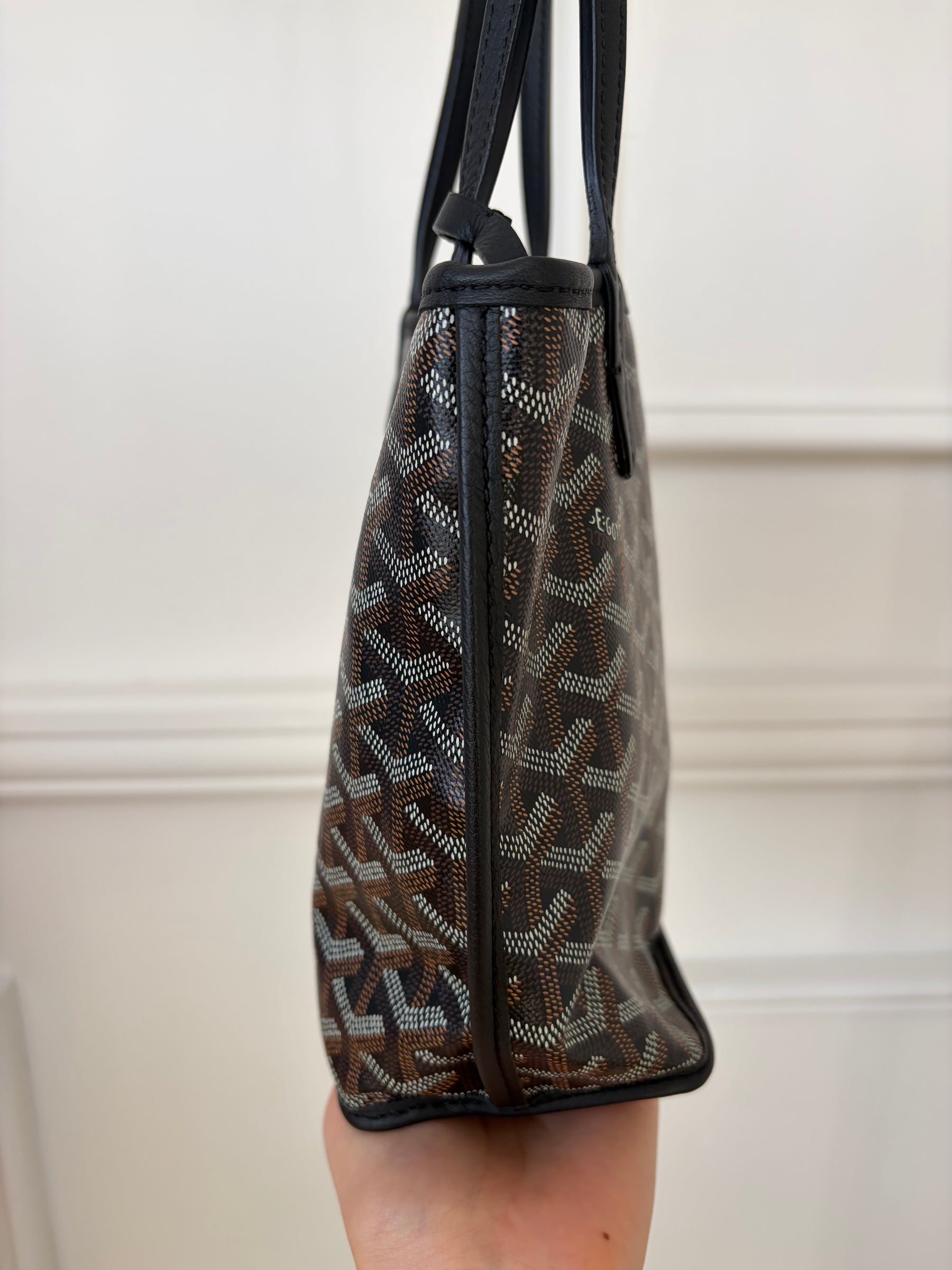 Goyard Black Goyardine Canvas Reversible Anjou Mini Tote