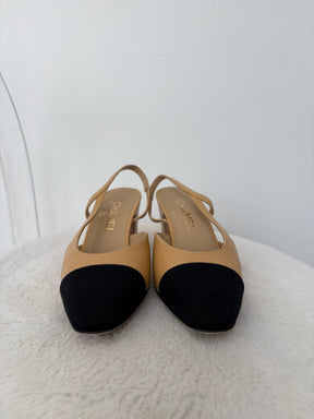 Chanel Beige and Black Heeled Slingback, 36