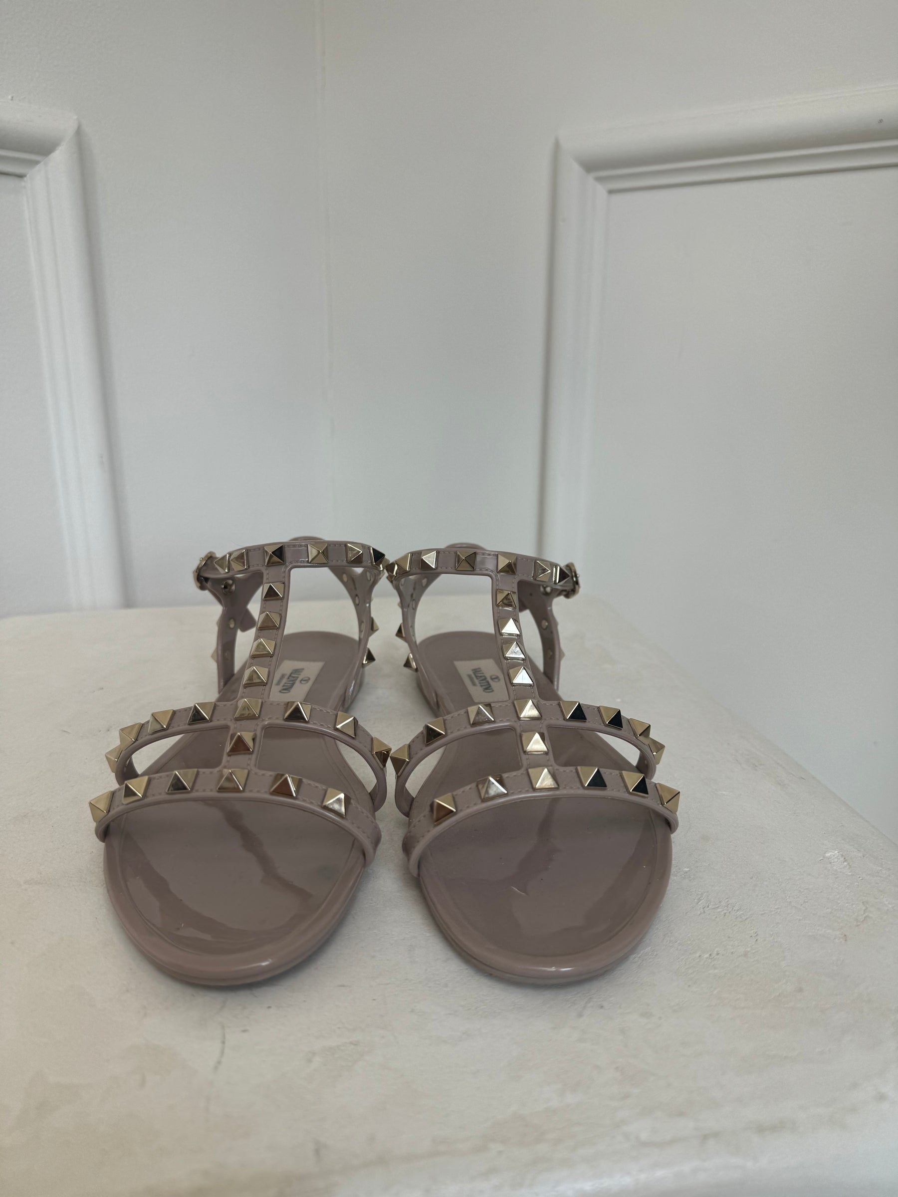 Valentino Garavani Beige Rockstud PVC Sandals, 37