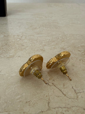 Chanel Gold Tone Heart Logo Studs