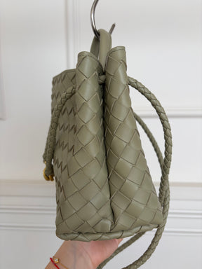 Bottega Veneta Sage Green Intercciato Leather Small Andiamo Bag