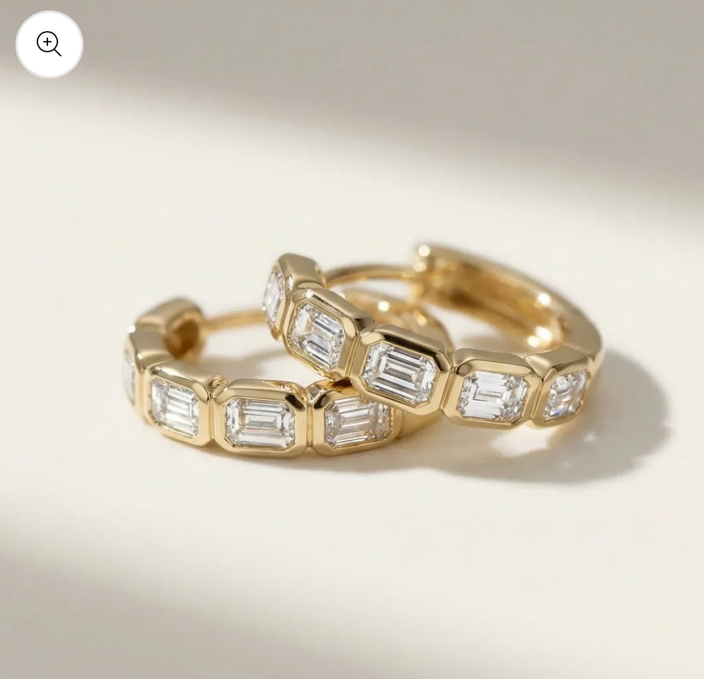 Goldie Paris 10K Yellow Gold & Diamonds Emerald Bezel Set Diamonds Hoops - Pair