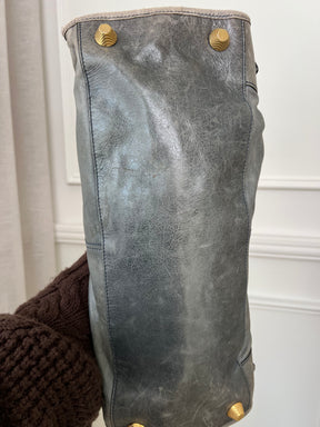 Balenciaga Grey Distressed City Bag Gold Tone Hardware