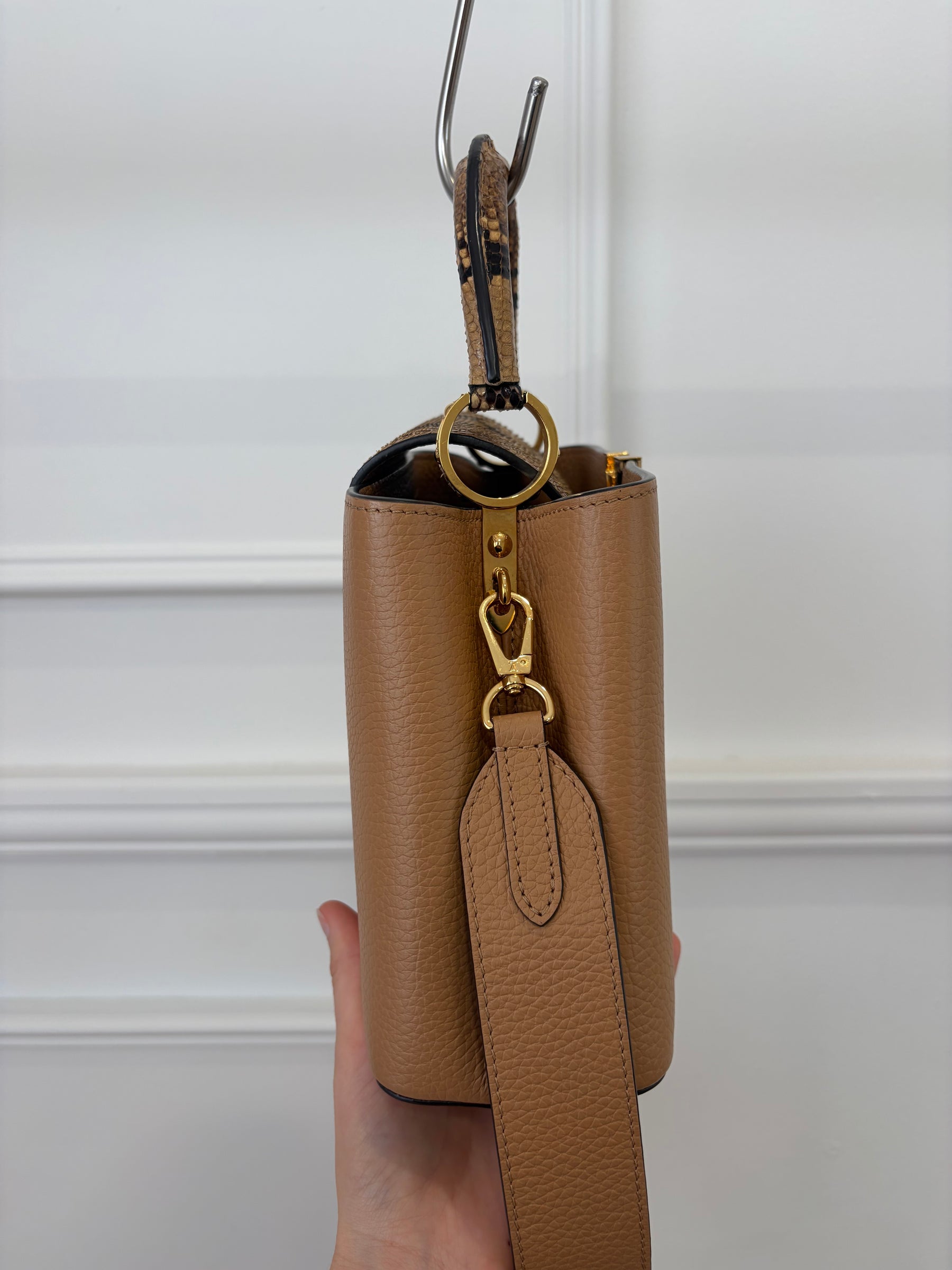 Louis Vuitton Camel Grained Leather Capucines BB with Python Leather Trim