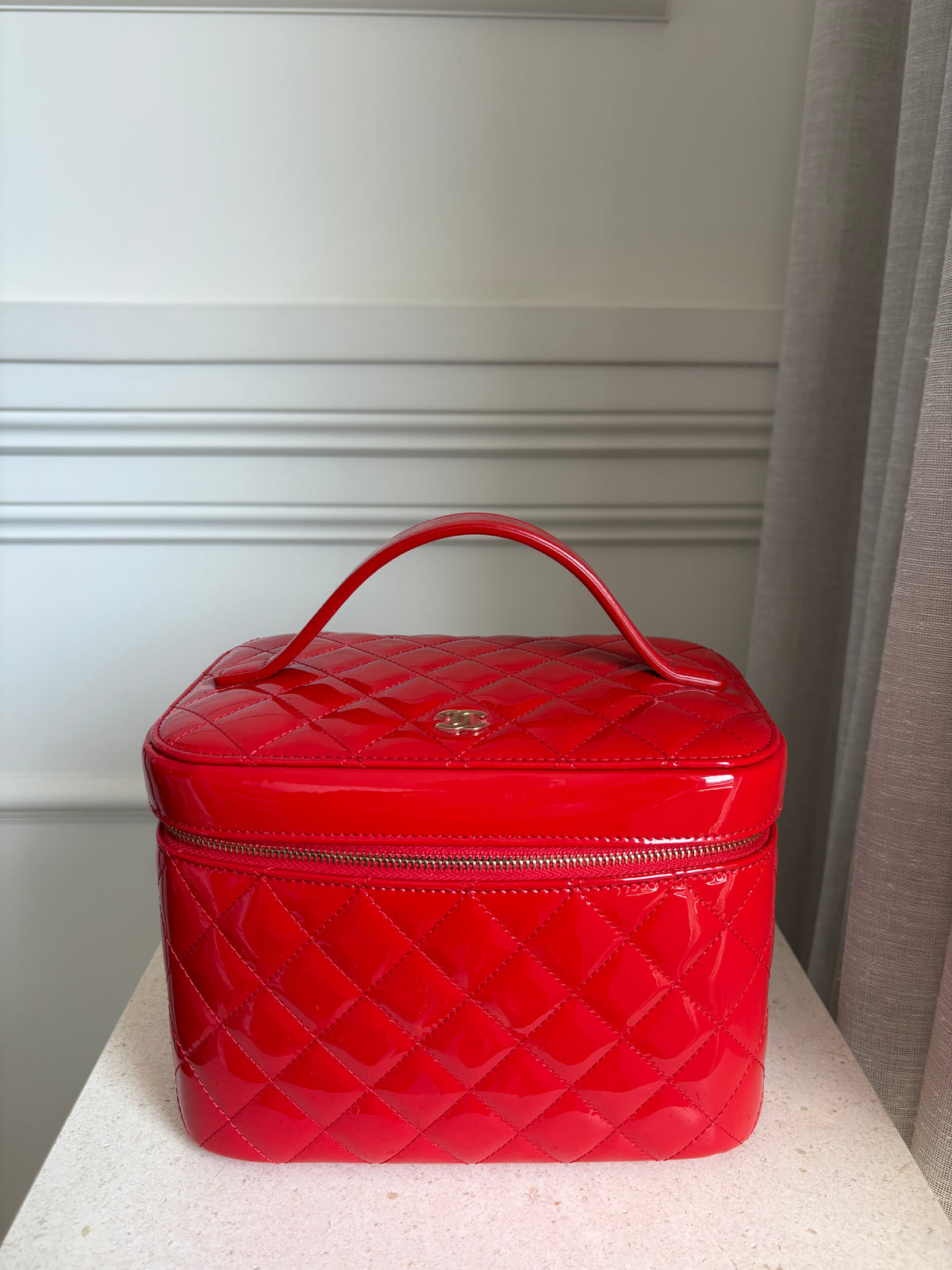 Chanel Red Patent Quilted Leather Vanity Case