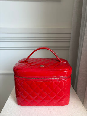 Chanel Red Patent Quilted Leather Vanity Case