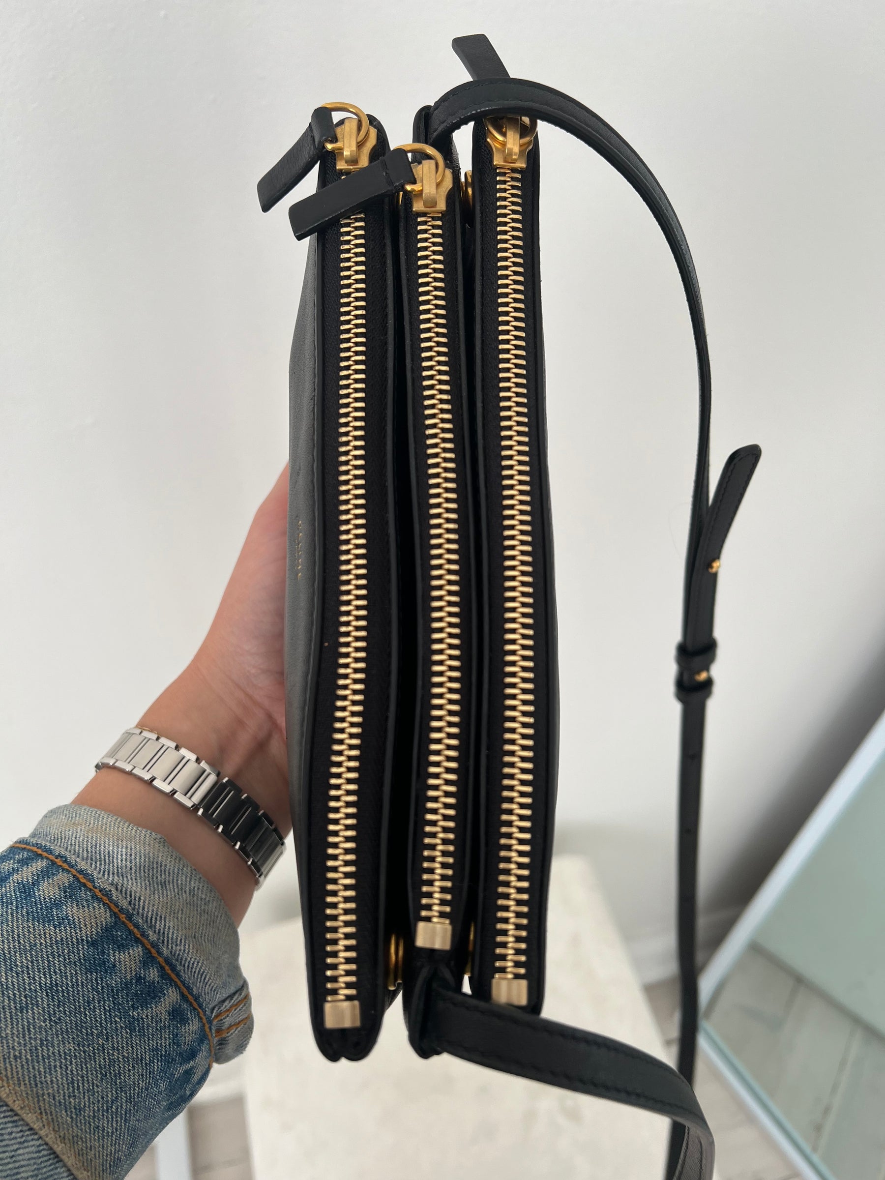 Céline Black Smooth Leather Small Trio Bag