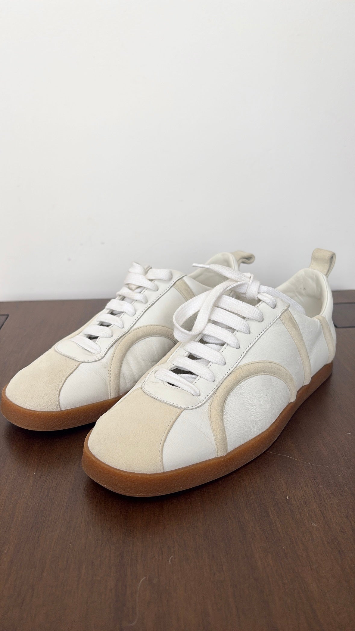 Totême White and Cream Leather and Suede Sneakers, 38