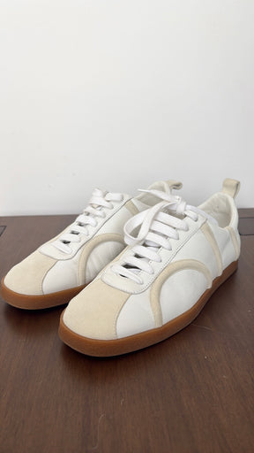 Totême White and Cream Leather and Suede Sneakers, 38