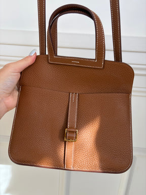 Hermès Halzan 25 in Gold Clemence Leather