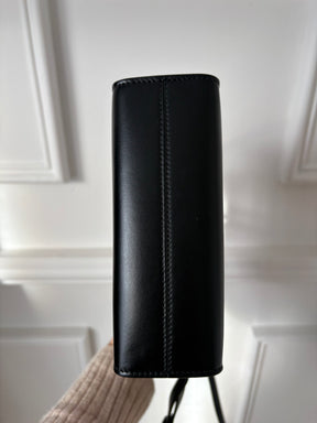 Prada Black Leather Triangle Logo Mini Tote