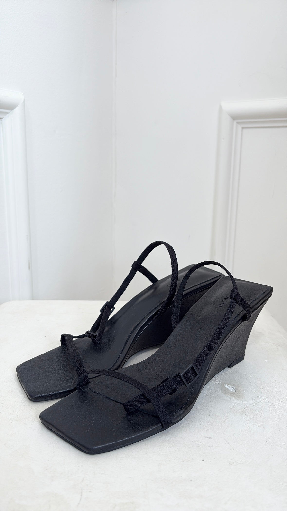 St Agni Black Strappy Wedge Heels, 38